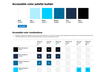 Viele Farbfelder auf einmal validieren mit dem Online-Werzeug Accessible Color palette builder