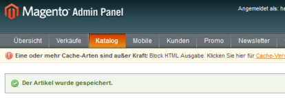 Screenshot vom Magento Admin Panel mit der Fehlermeldung.